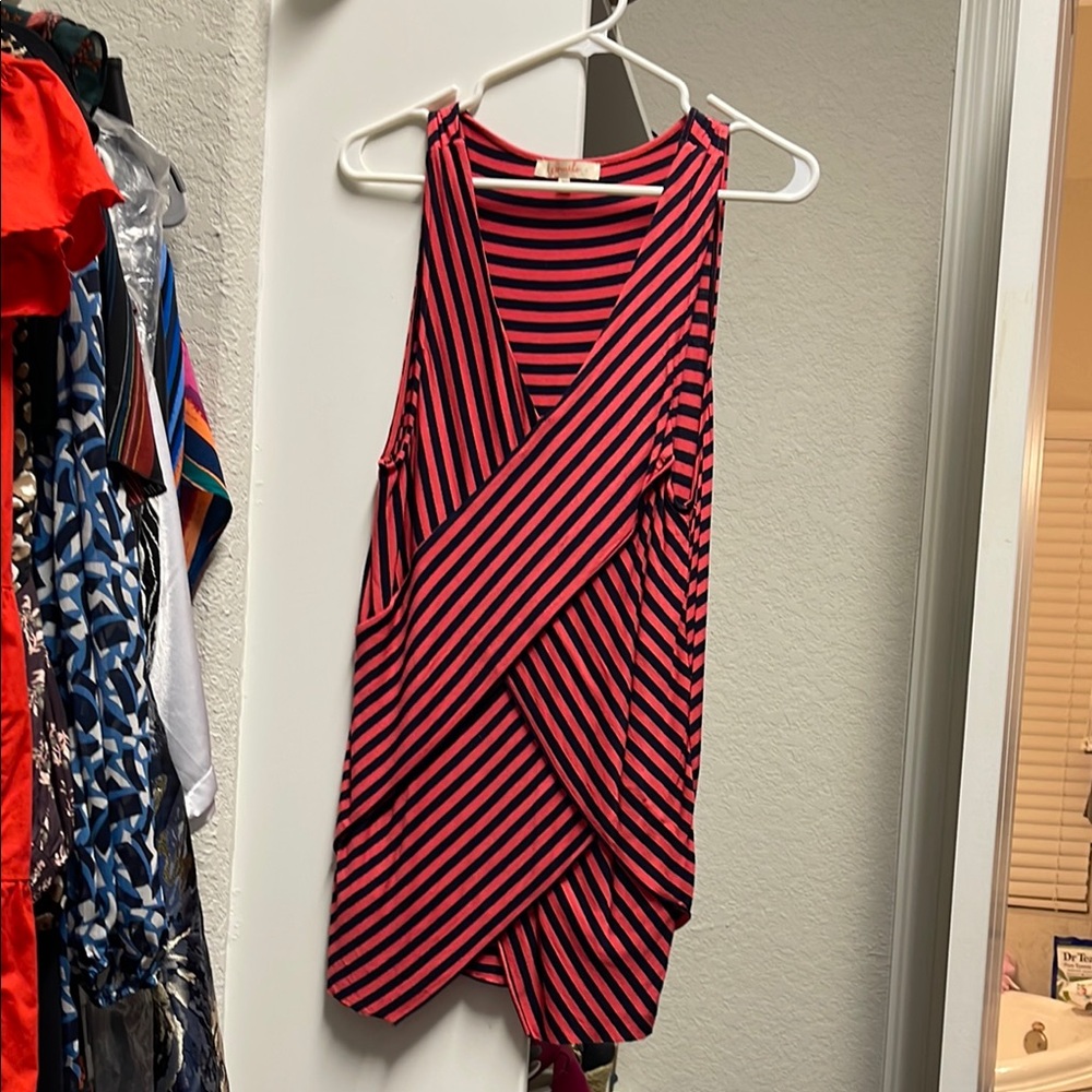 Red and Black Striped Sleeveless Top